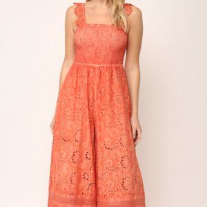 Fate Orange Eyelet Jumpsuit with Flowing Legs